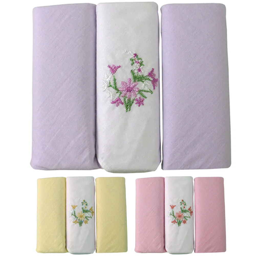 12 PC Cotton Handkerchiefs Fancy Ladies Vintage Selini Hankie Floral Embroidered