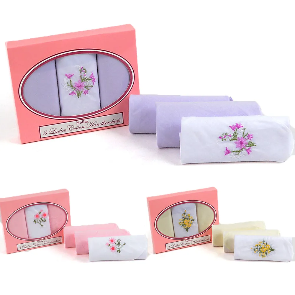 12 PC Cotton Handkerchiefs Fancy Ladies Vintage Selini Hankie Floral Embroidered