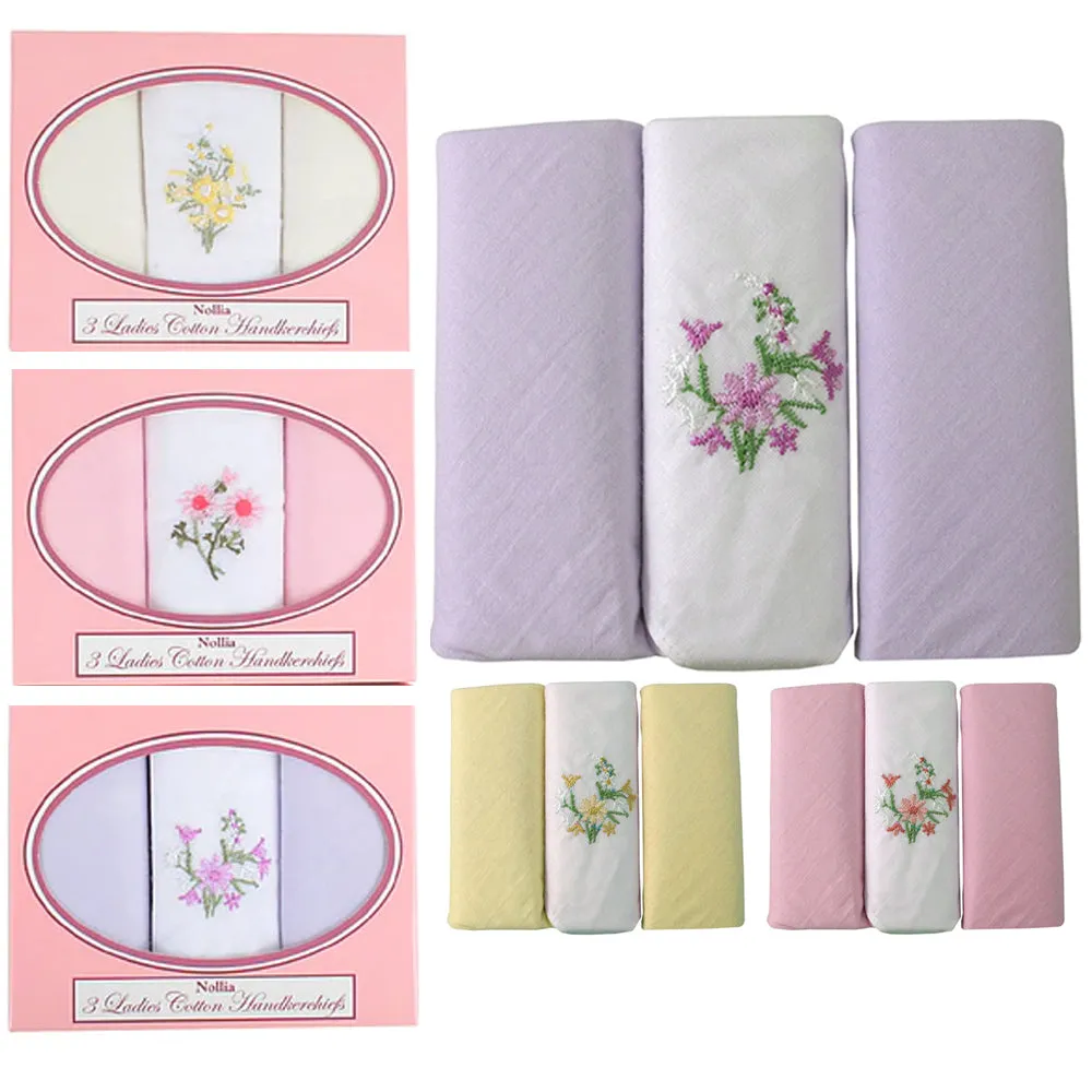 12 PC Cotton Handkerchiefs Fancy Ladies Vintage Selini Hankie Floral Embroidered