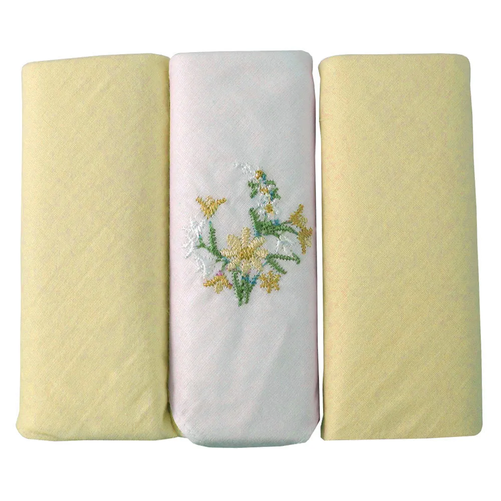 12 PC Cotton Handkerchiefs Fancy Ladies Vintage Selini Hankie Floral Embroidered