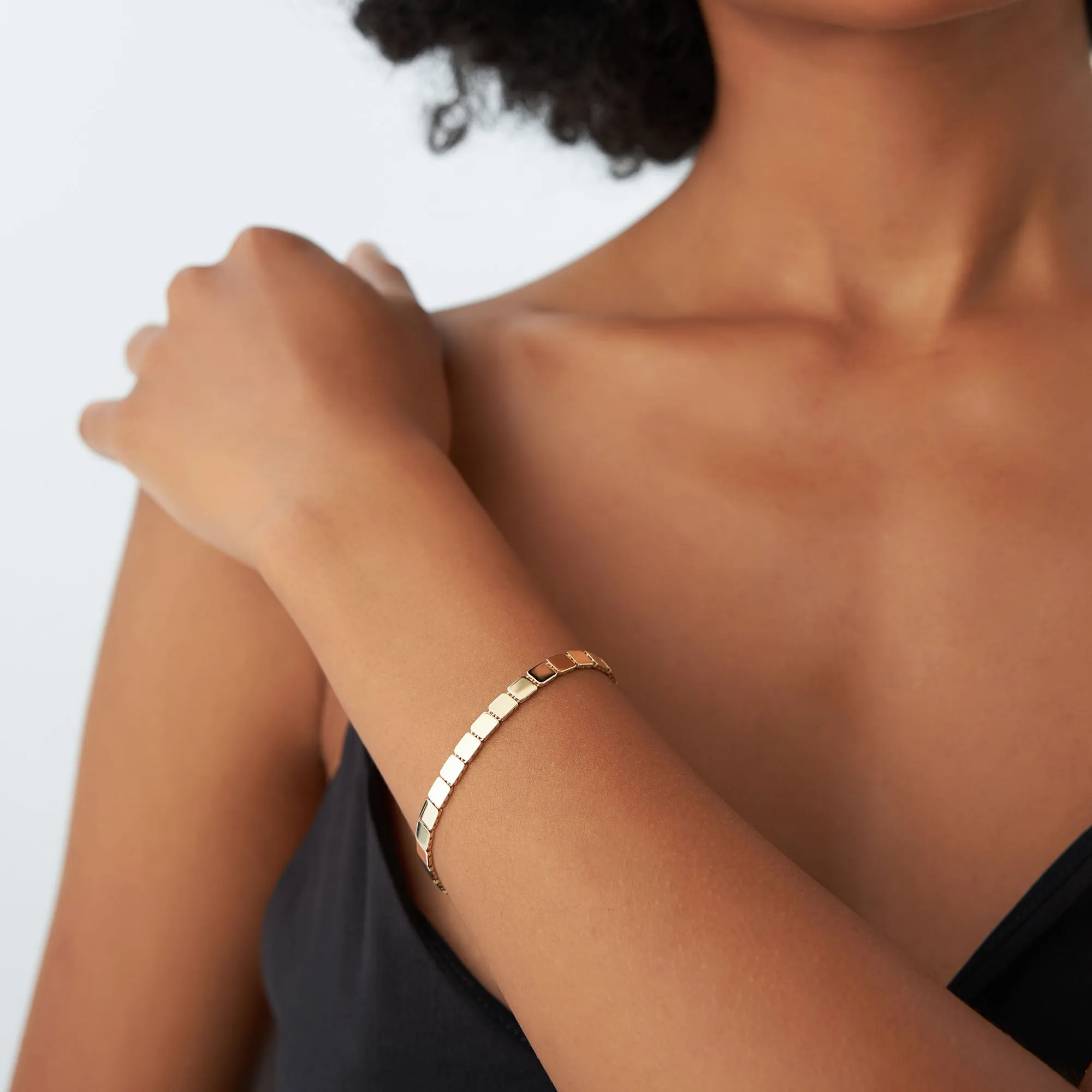 14k Gold Square Link Stacking Bracelet