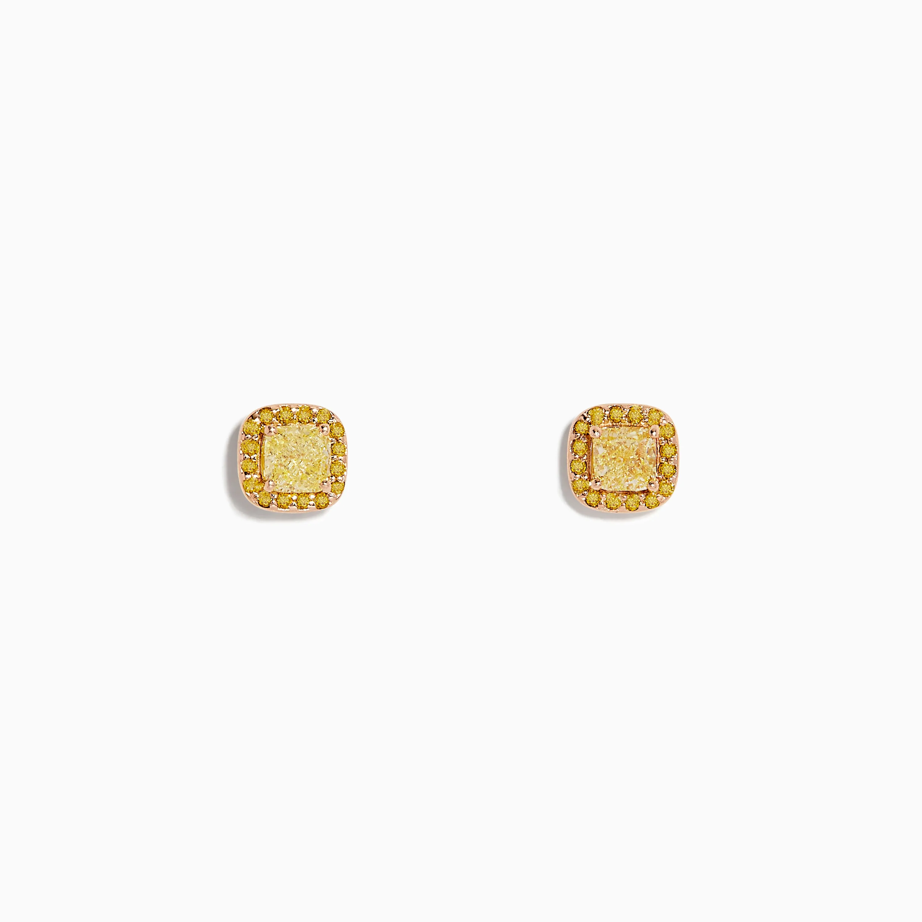 14K Rose Gold Yellow Diamond Stud Earrings