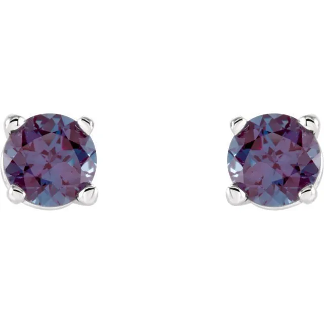 14KT GOLD 0.62 CTW ROUND LAB ALEXANDRITE STUD EARRINGS