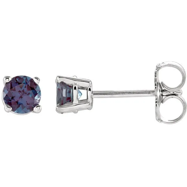 14KT GOLD 0.62 CTW ROUND LAB ALEXANDRITE STUD EARRINGS