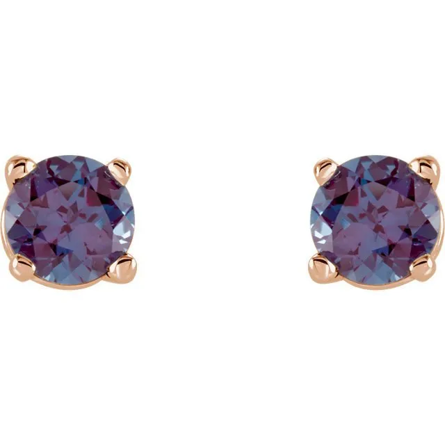 14KT GOLD 0.62 CTW ROUND LAB ALEXANDRITE STUD EARRINGS