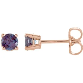 14KT GOLD 0.62 CTW ROUND LAB ALEXANDRITE STUD EARRINGS