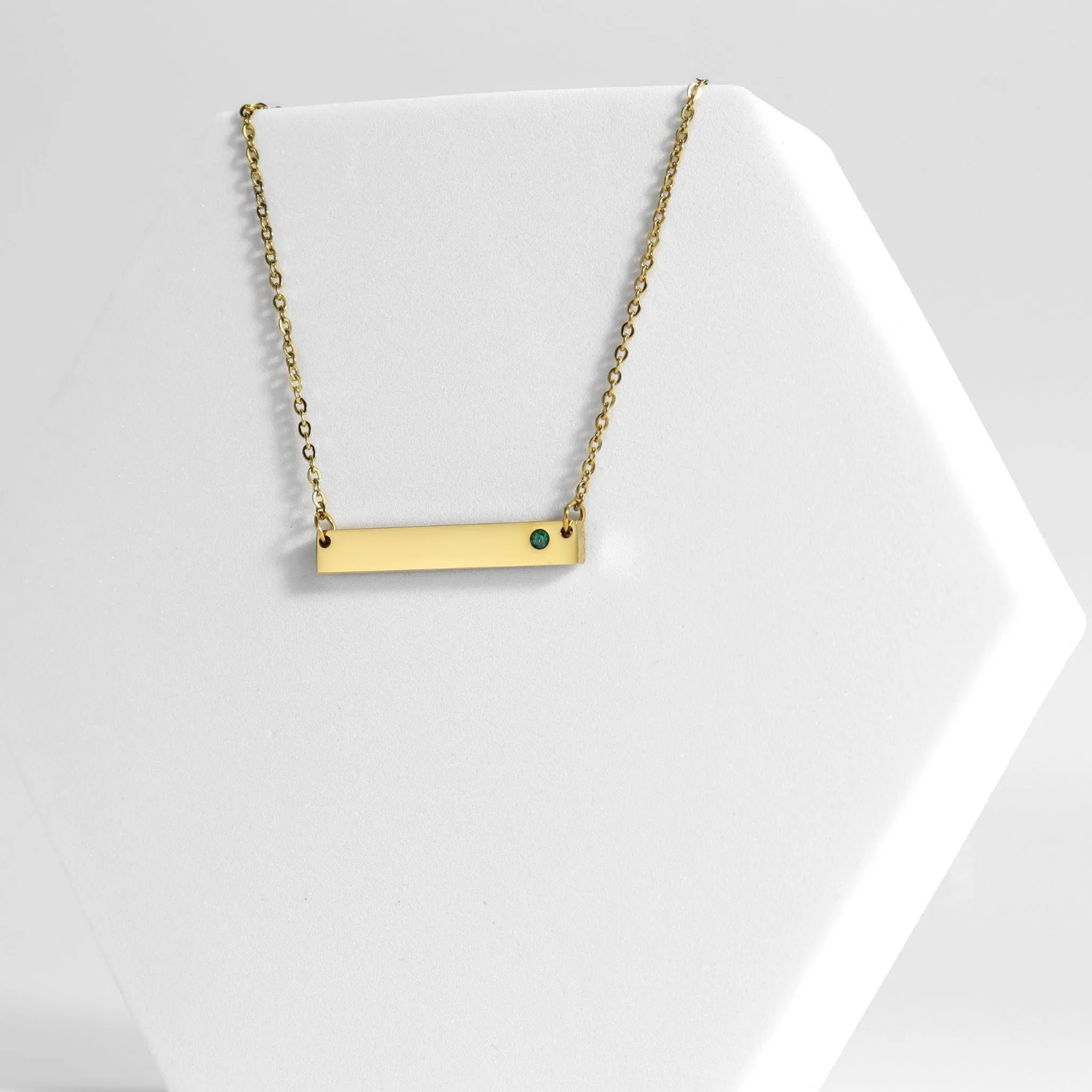 18k Gold PVD Coated Stainless Steel Bar Birthstone Necklace / SBB0319