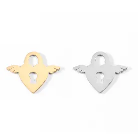 18K Gold PVD Stainless Steel Winged Heart Lock Charm / PDL0087