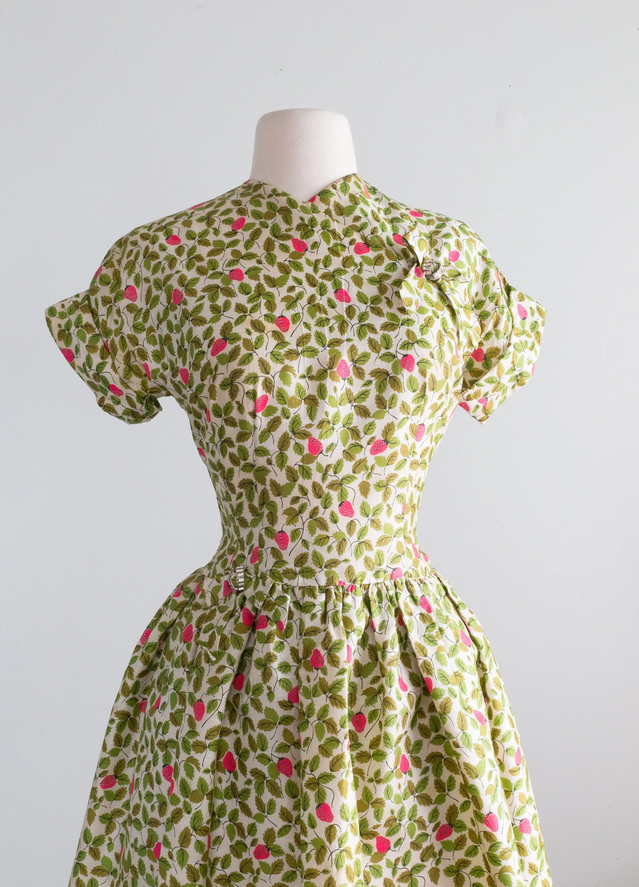 1950's Strawberry Print Silk Special Occasion Dress / XS