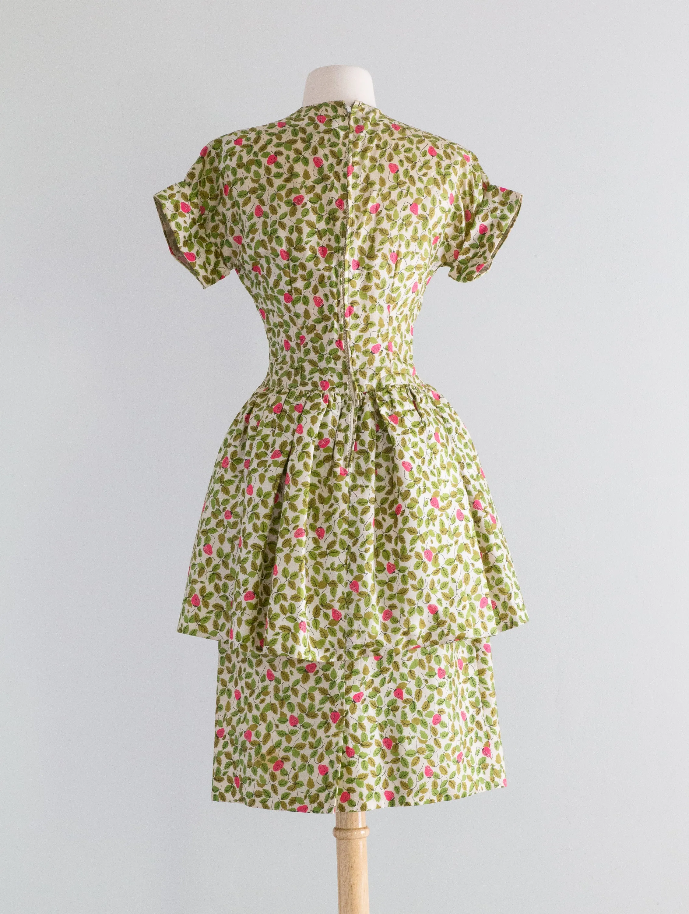 1950's Strawberry Print Silk Special Occasion Dress / XS