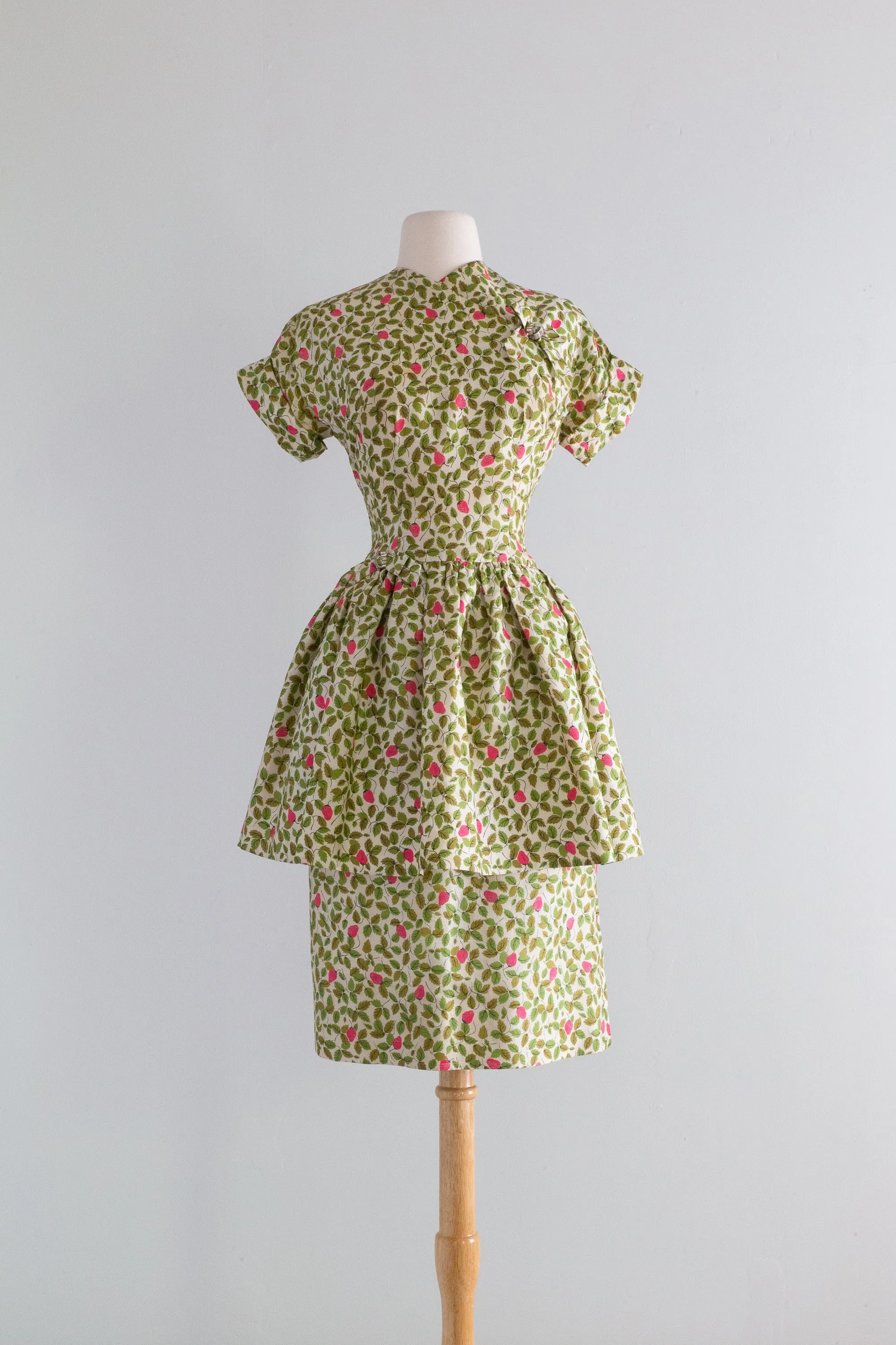 1950's Strawberry Print Silk Special Occasion Dress / XS