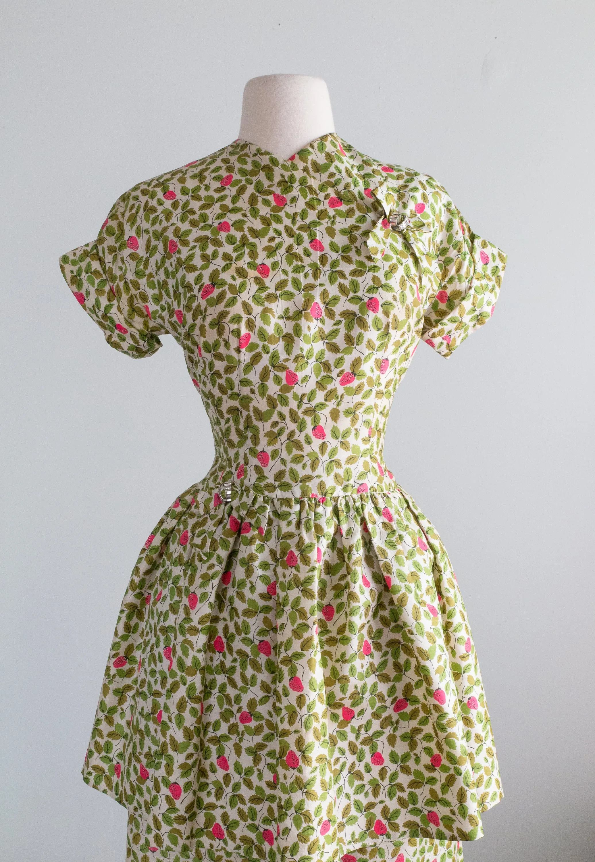 1950's Strawberry Print Silk Special Occasion Dress / XS