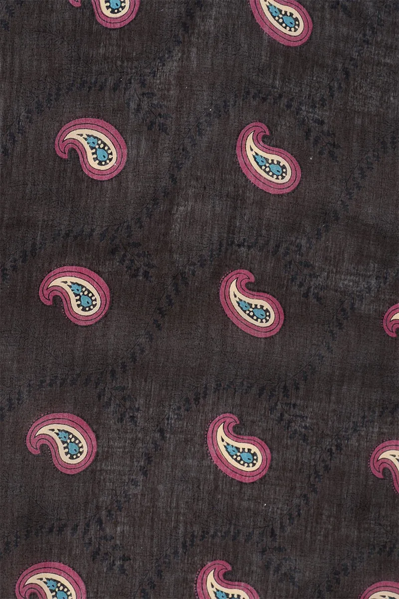 1970s Dark Brown & Maroon Cotton Scarf w/ Teal & Blue Accents