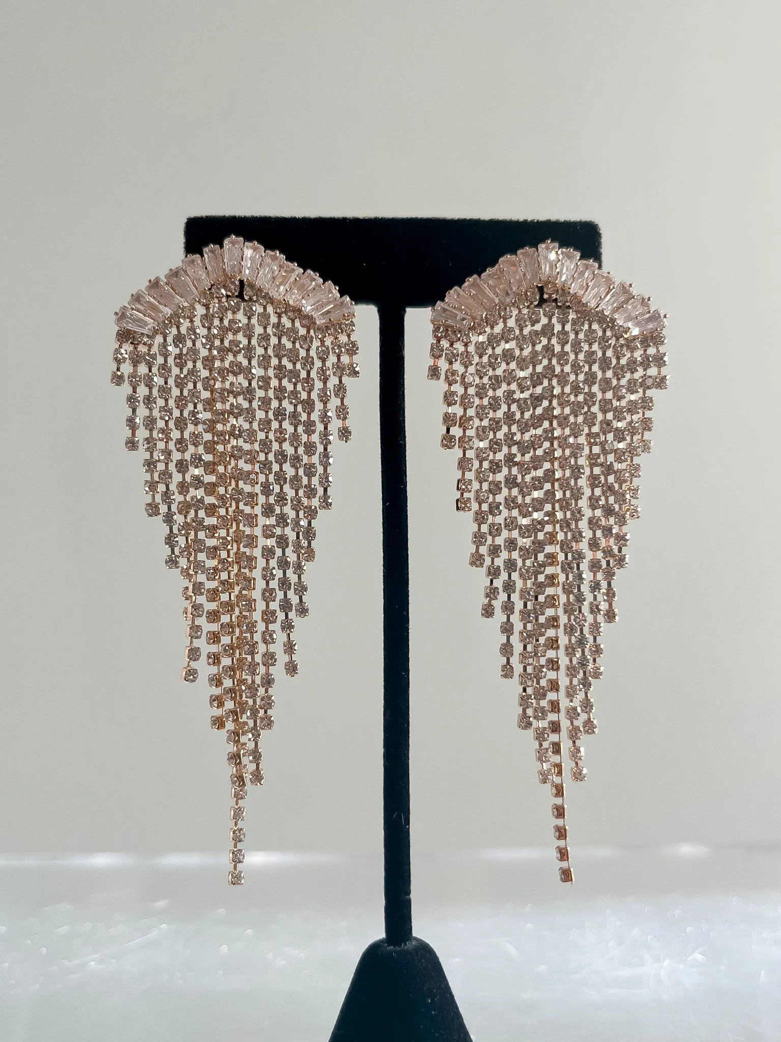 1980's Style Gold & Rhinestone Waterfall Earrings