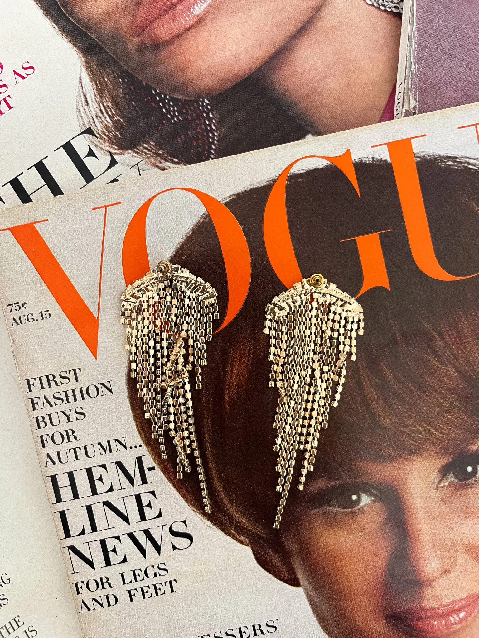 1980's Style Gold & Rhinestone Waterfall Earrings