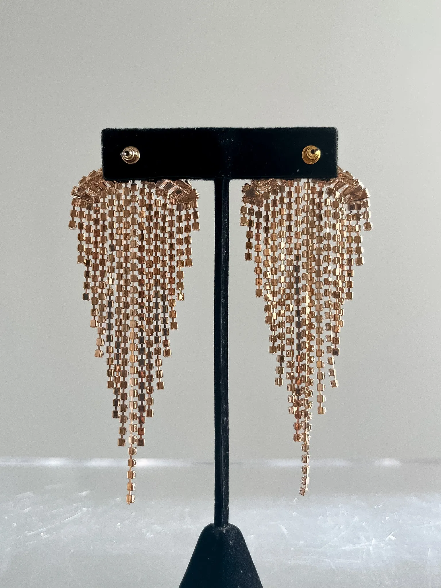 1980's Style Gold & Rhinestone Waterfall Earrings