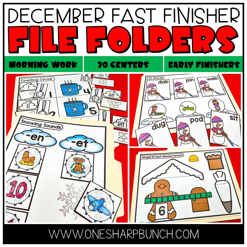 20 Early Finishers Activities, File Folder Games & Morning Work for December | Printable Classroom Resource | One Sharp Bunch