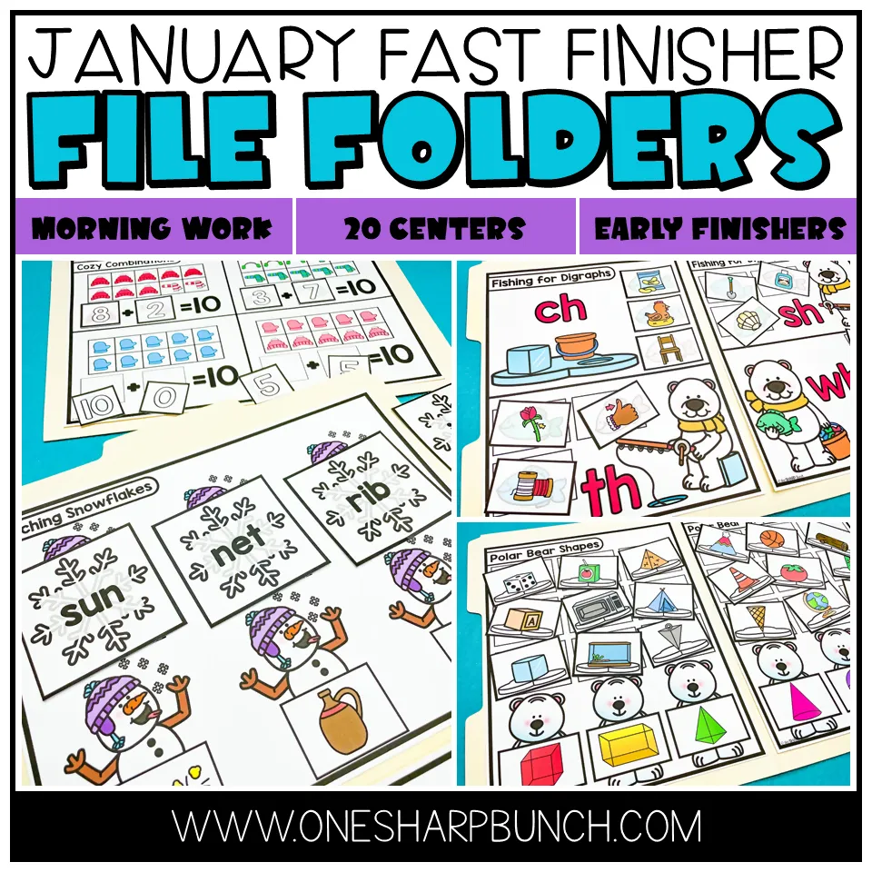 20 Early Finishers Activities, File Folder Games & Morning Work for January | Printable Classroom Resource | One Sharp Bunch