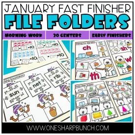 20 Early Finishers Activities, File Folder Games & Morning Work for January | Printable Classroom Resource | One Sharp Bunch