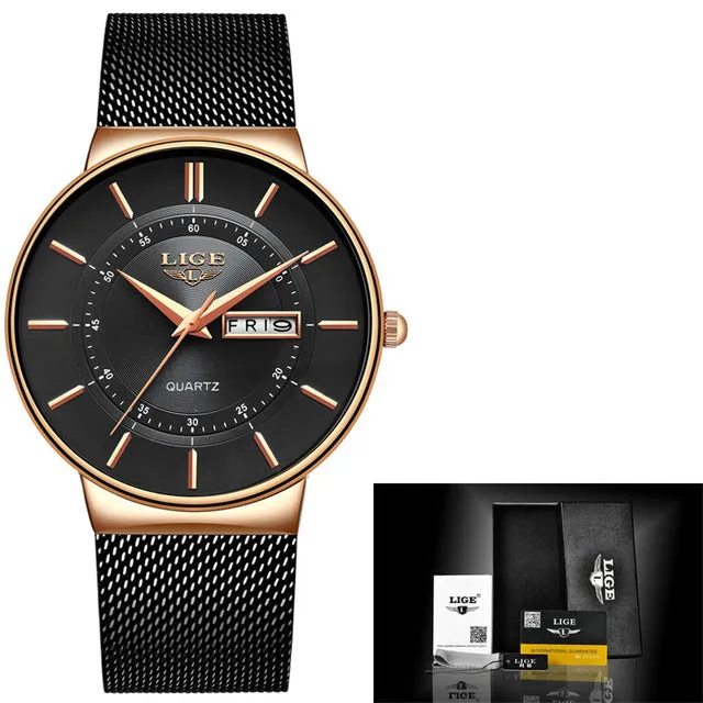 2019 New Blue Quartz Clock LIGE Mens Watches