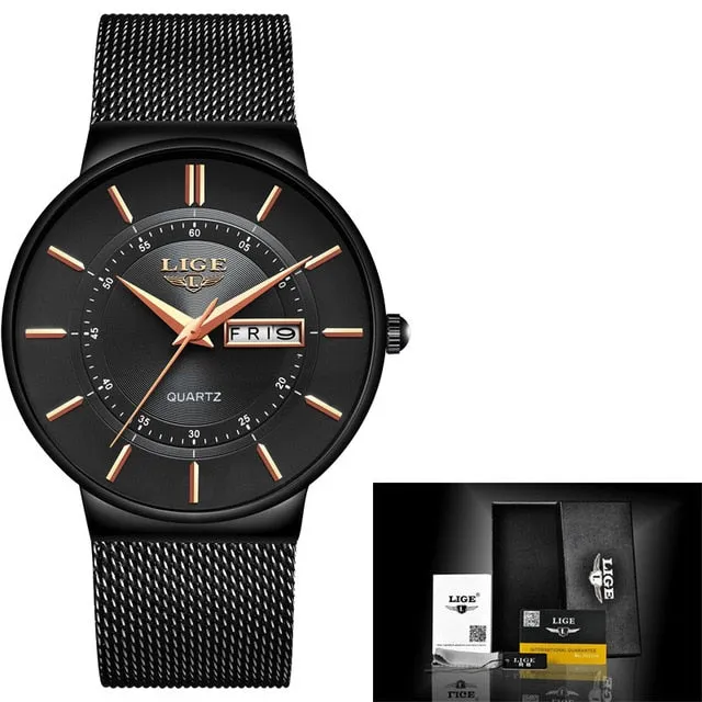 2019 New Blue Quartz Clock LIGE Mens Watches