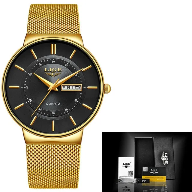 2019 New Blue Quartz Clock LIGE Mens Watches