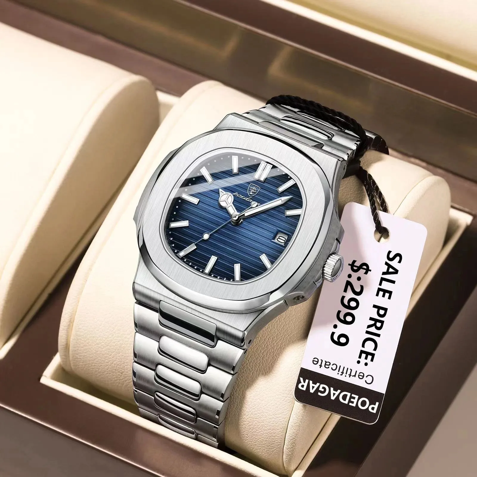2025 New POEDAGAR Luxury Watch Business Waterproof Male Clock Luminous Date Stainless Steel Square Quartz Men Watch reloj hombre