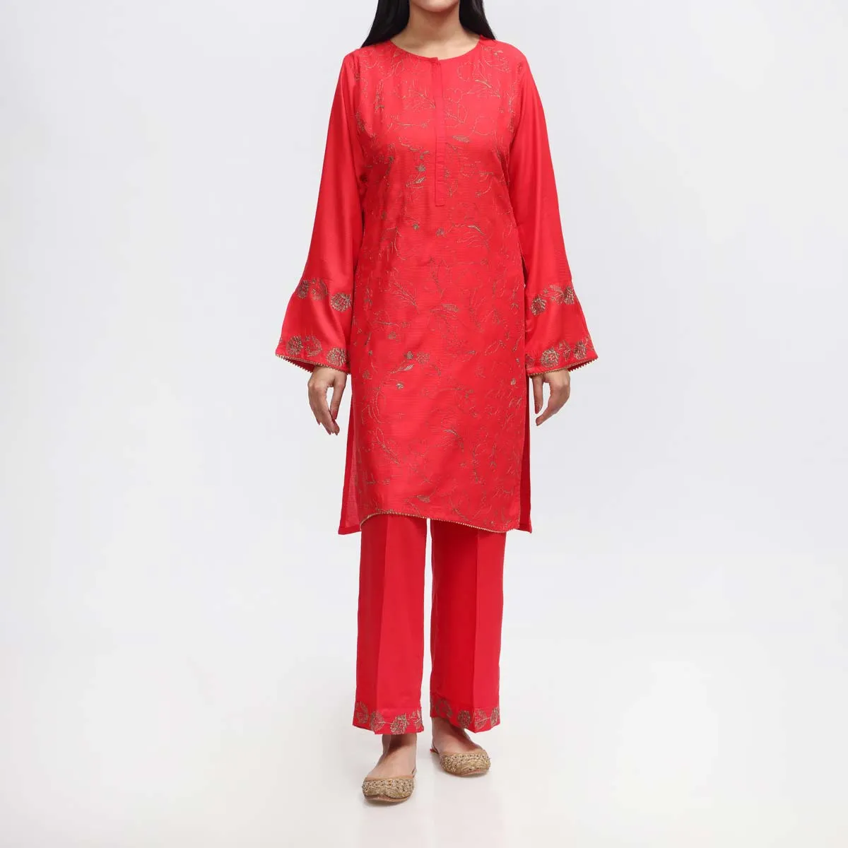 2PC- Embroidered Cambric Suit PW3994