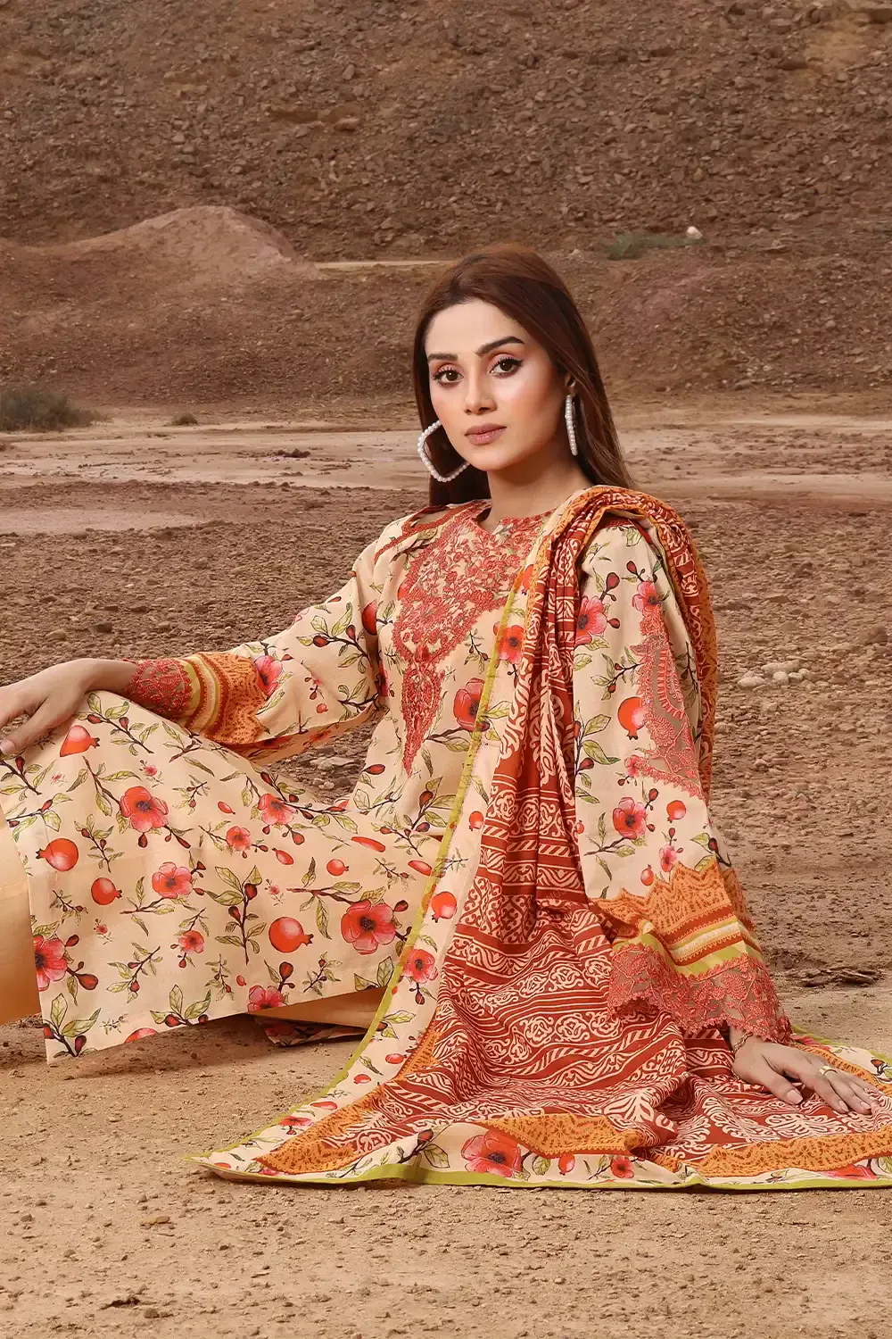 3PC Embroidered Unstitched Lawn Suit KL-2439