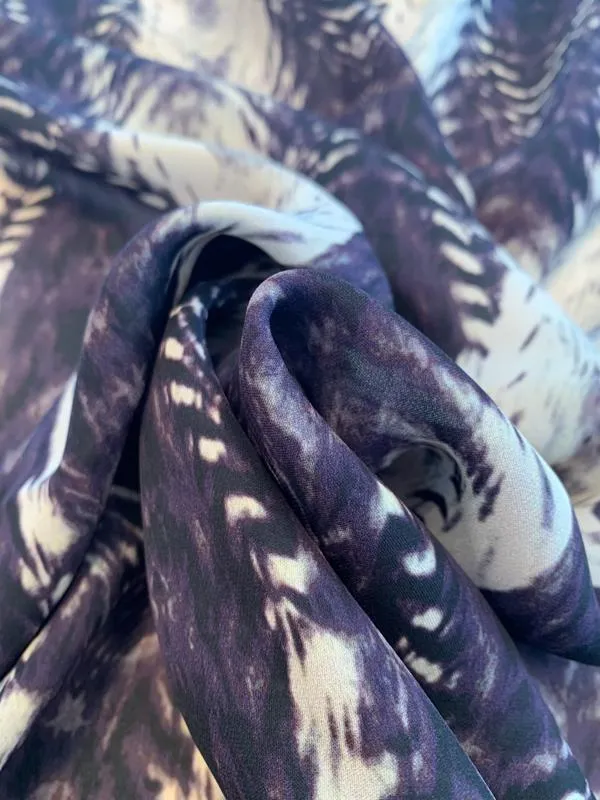 Abstract Printed Silk Georgette - Purple-Grey / Beige