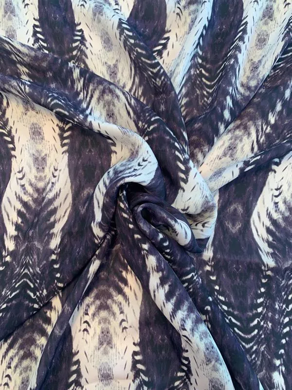 Abstract Printed Silk Georgette - Purple-Grey / Beige