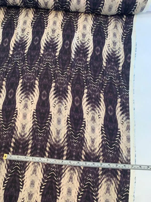 Abstract Printed Silk Georgette - Purple-Grey / Beige