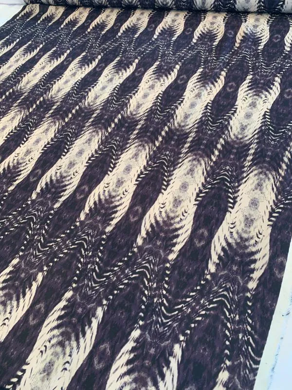 Abstract Printed Silk Georgette - Purple-Grey / Beige