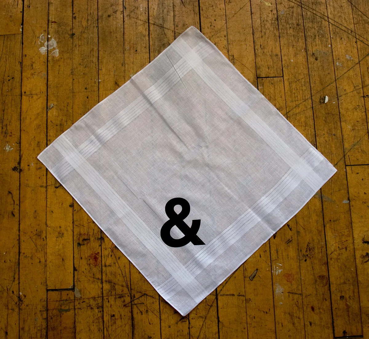 Ampersand White Cotton Handkerchief. Helvetica font.