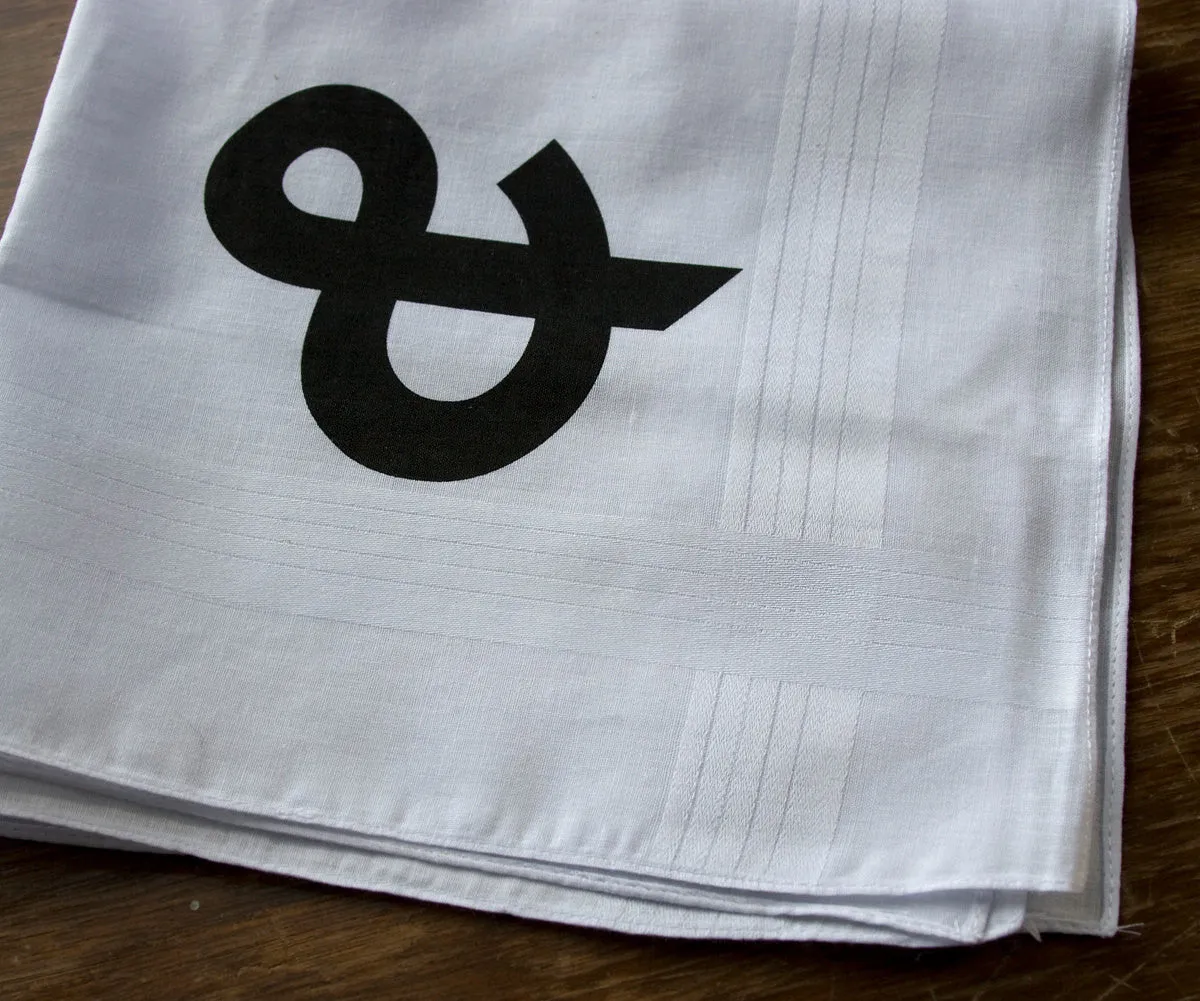 Ampersand White Cotton Handkerchief. Helvetica font.