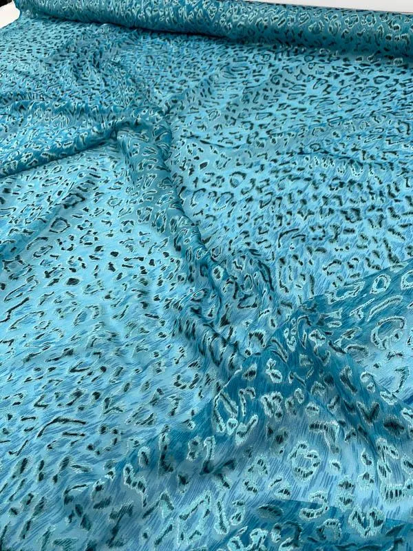 Animal Pattern Burnout Silk Chiffon - Turquoise / Black / Aqua