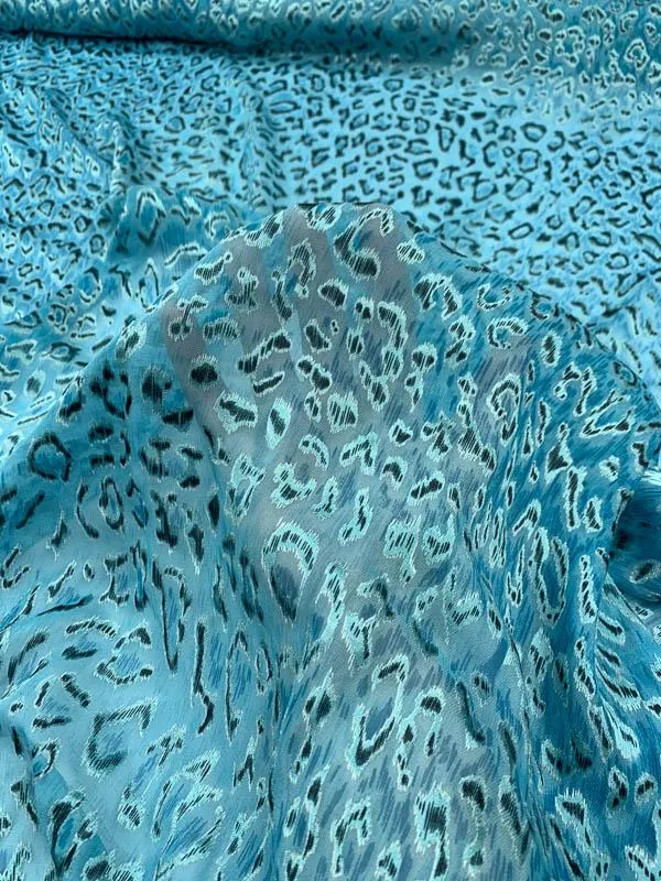 Animal Pattern Burnout Silk Chiffon - Turquoise / Black / Aqua