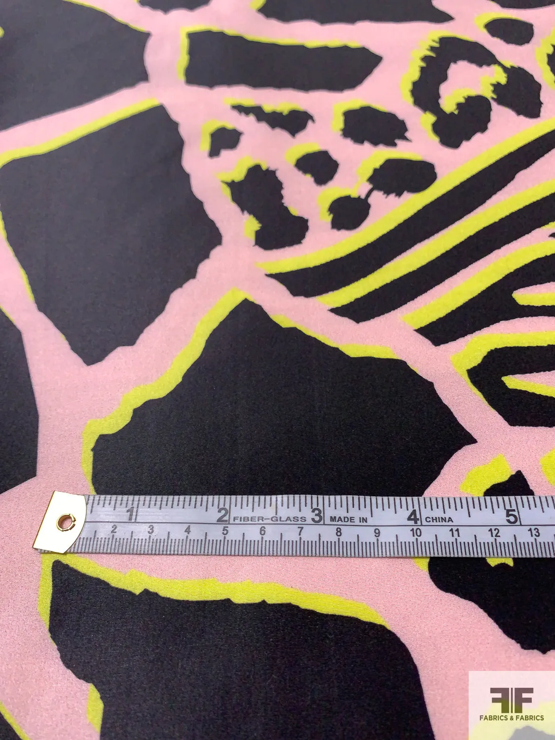Animal Pattern Inspired Printed Silk Taffeta - Baby Pink / Black / Chartreuse