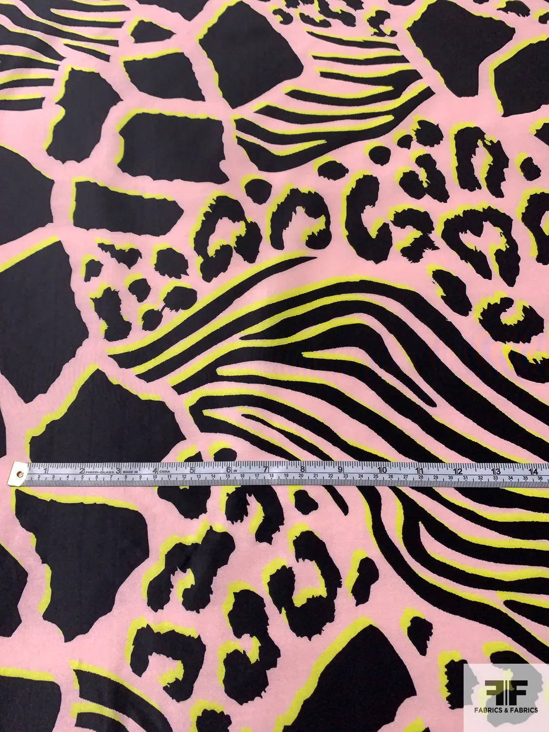 Animal Pattern Inspired Printed Silk Taffeta - Baby Pink / Black / Chartreuse