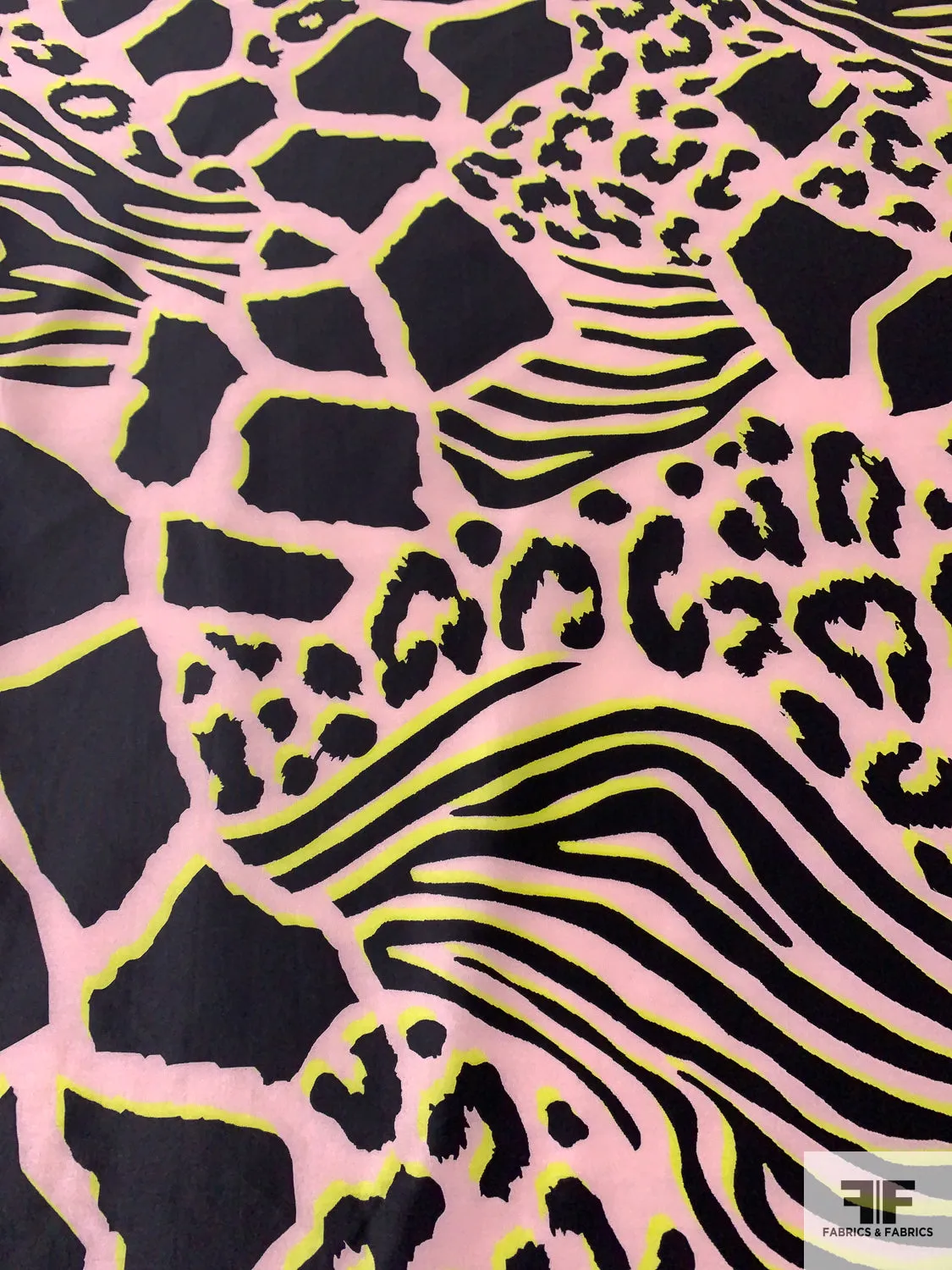 Animal Pattern Inspired Printed Silk Taffeta - Baby Pink / Black / Chartreuse
