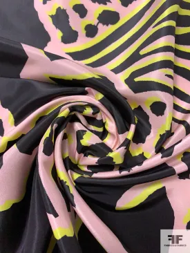 Animal Pattern Inspired Printed Silk Taffeta - Baby Pink / Black / Chartreuse