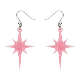 Atomic Star Glitter Drop Earring - Pink