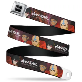 AVATAR LAST AIRBENDER Title Logo Full Color Black/White Seatbelt Belt - AVATAR THE LAST AIRBENDER Katara Aang Zuko Group Pose Webbing