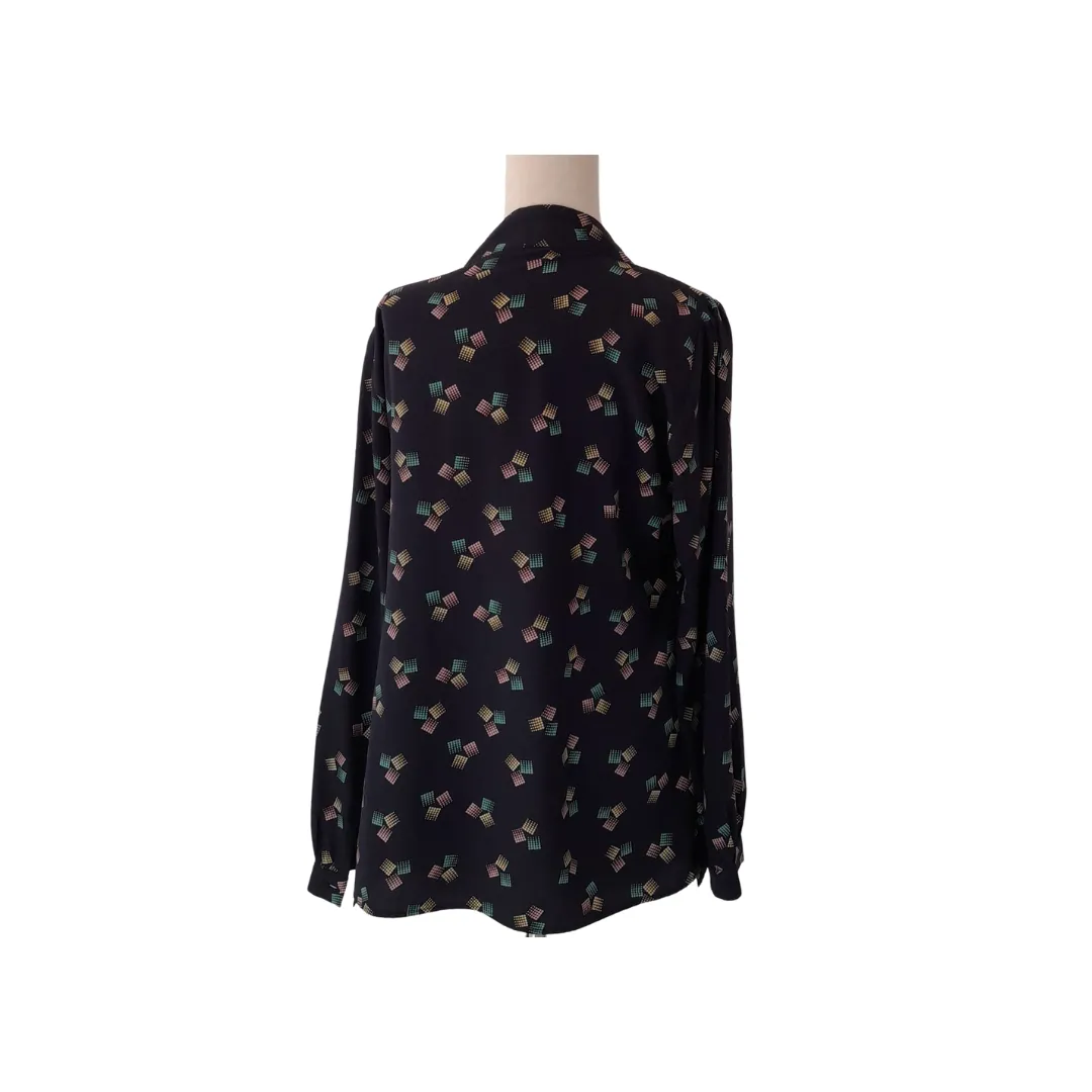 b-impression Navy Printed Necktie Blouse | Gently Used |
