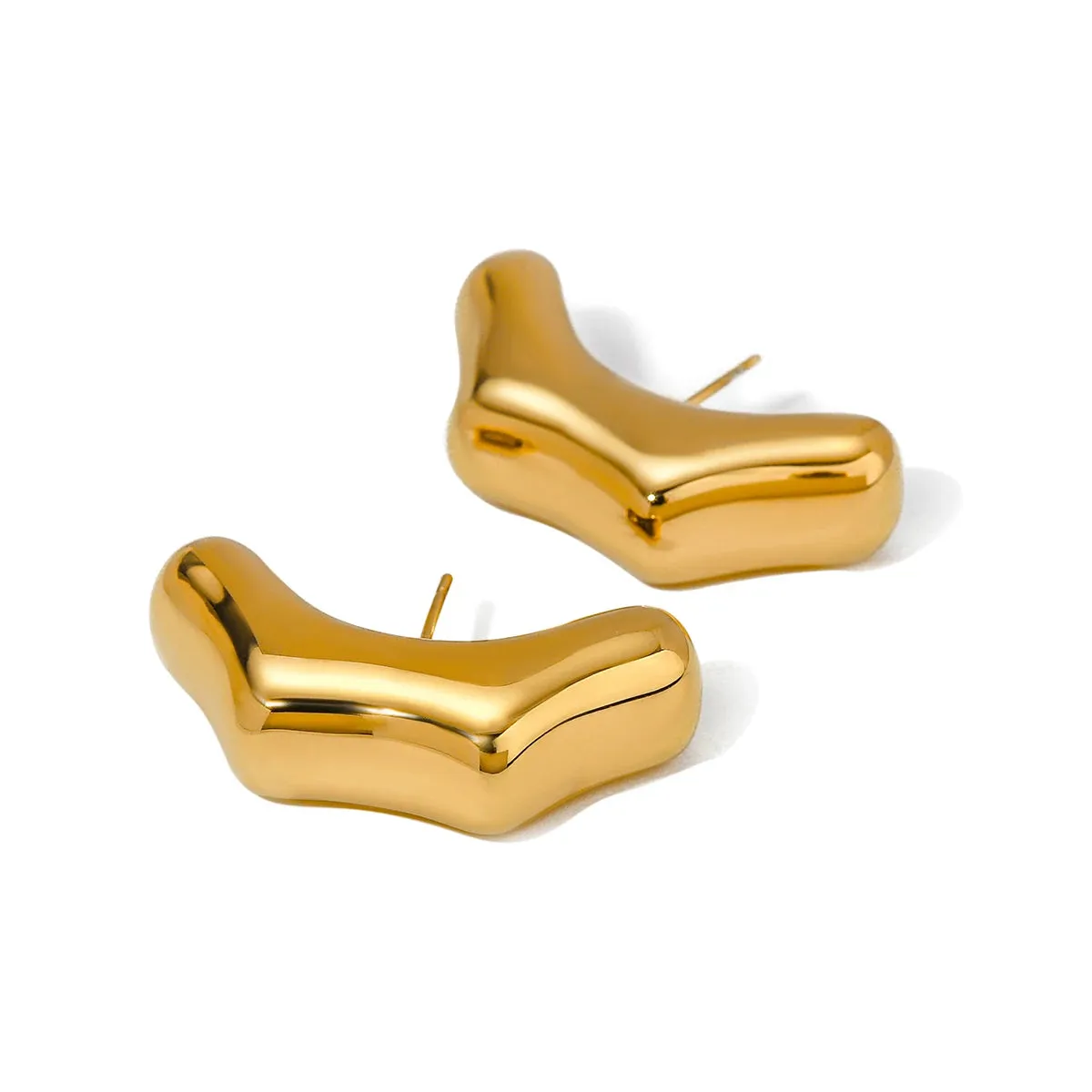 Bamboo Stainless Steel C-Shape Metal Statement Hoop Earrings | Trendy Geometric Studs for Women