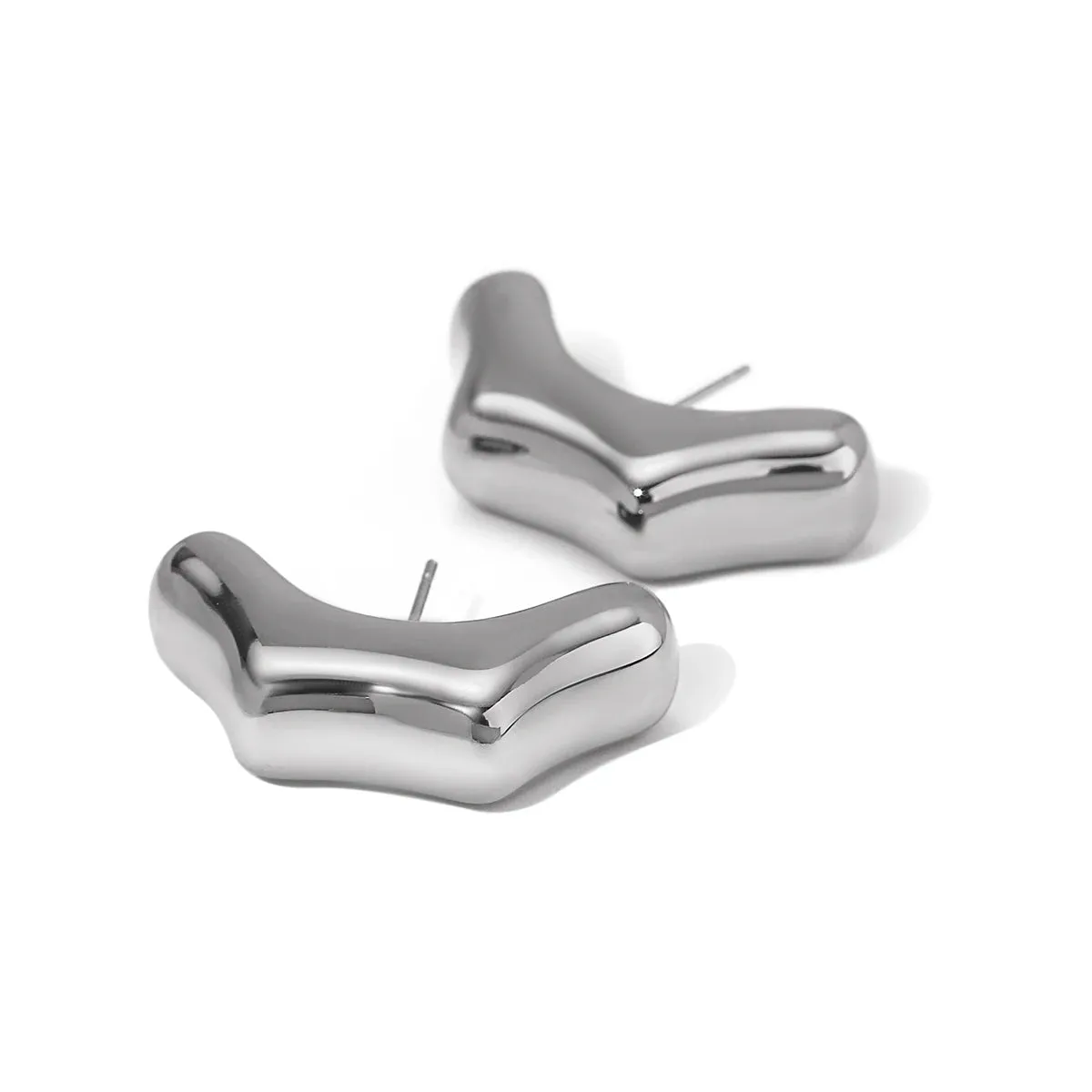 Bamboo Stainless Steel C-Shape Metal Statement Hoop Earrings | Trendy Geometric Studs for Women