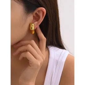Bamboo Stainless Steel C-Shape Metal Statement Hoop Earrings | Trendy Geometric Studs for Women
