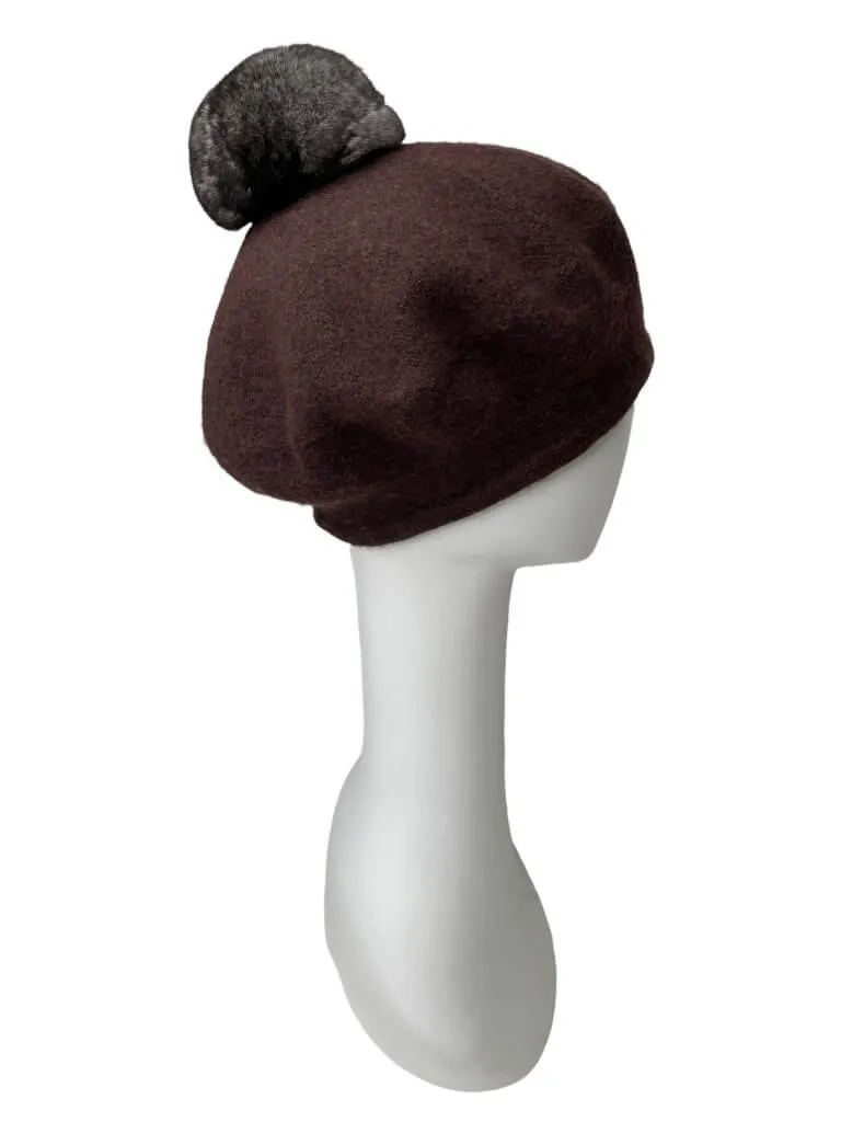 Beret with Chinchilla Fur Bobble