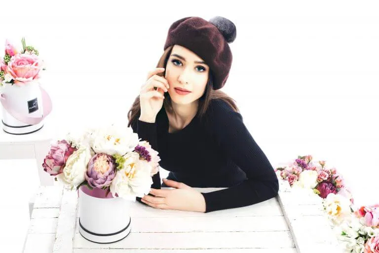 Beret with Chinchilla Fur Bobble