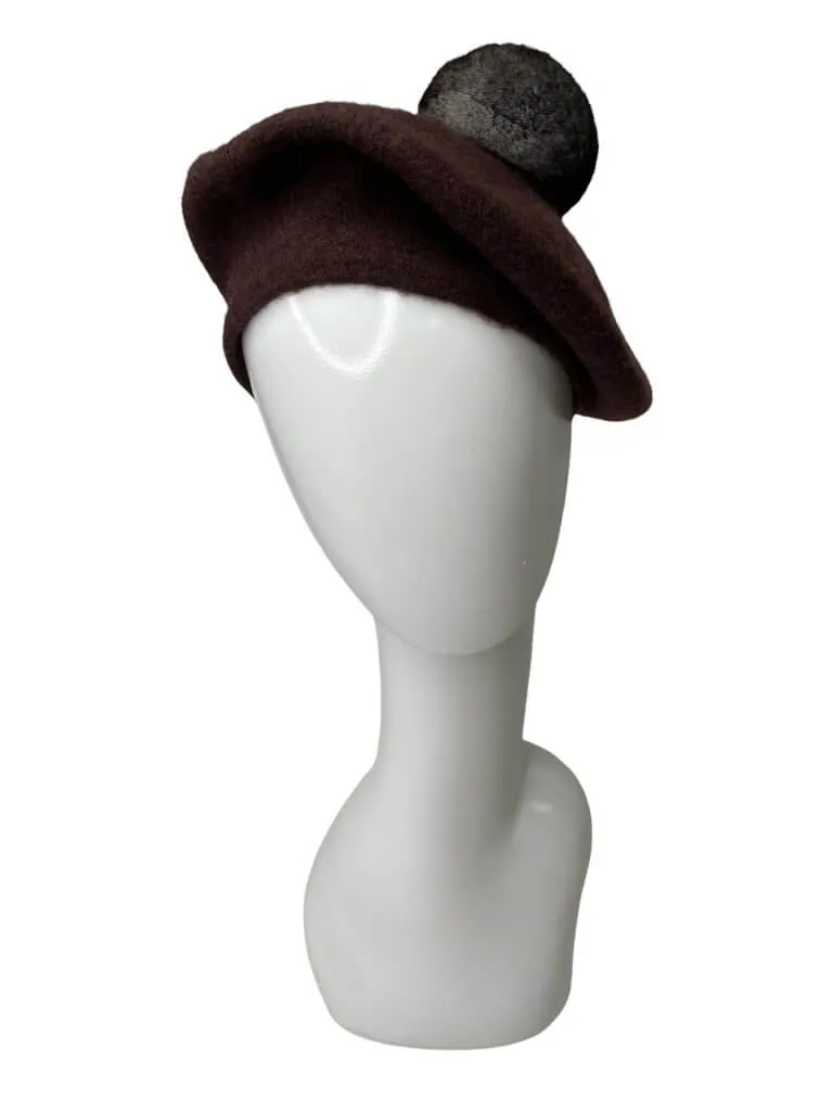 Beret with Chinchilla Fur Bobble